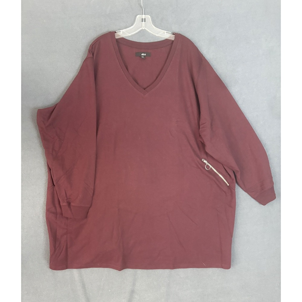 Ellos Plus Size 4x Burgundy V Neck Top women Casula Knit Blouse Zipper Accent